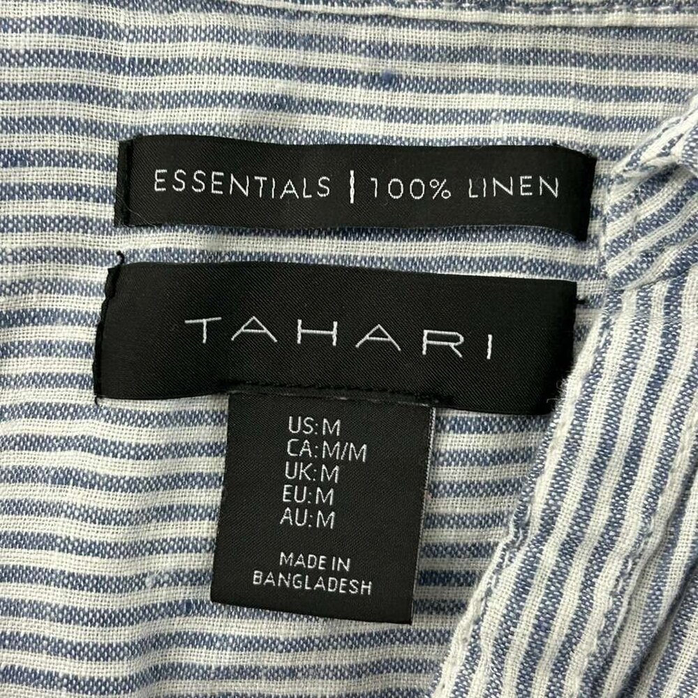 Tahari Women's Medium 100% Linen Button Long Sleeve Tunic Shirt Striped - Picture 3 of 14